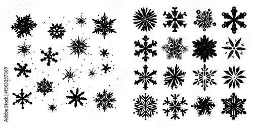 Heavy snowfall in modern times features an array of intricately shaped snowflakes, falling gently against a wintry white background, reminiscent of Christmas