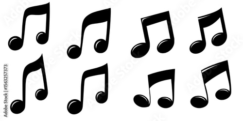 A set of music notes icons is available, featuring black notes on a white background in a modern stock design