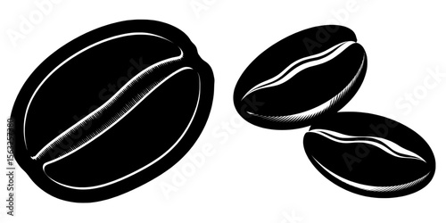 The image features a solitary coffee bean icon on a white background, paired with a line bean icon, embodying the concept of morning coffee in a contemporary aesthetic, characterized by a black line