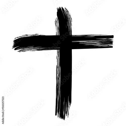 A brush is utilized to create a modern cross that has a hand drawn quality to it
