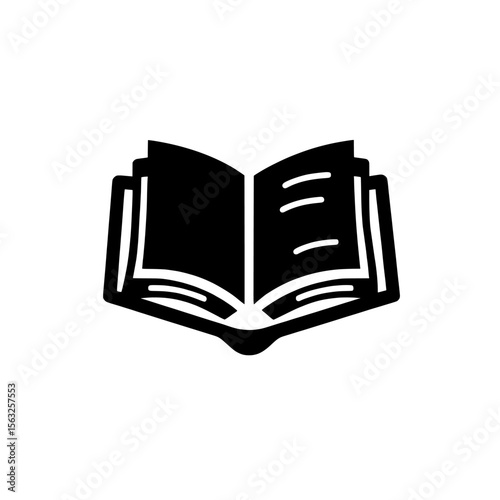 A book serves as a modern icon, incorporating a flat sign for use in mobile concepts and web design, represented by an open book glyph icon that functions as a symbol and logo illustration in modern