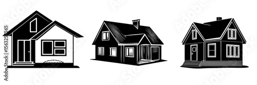 A family house is depicted in a continuous line art drawing style, shown as a suburban home in a minimalist black linear sketch isolated on a white background, presented as a modern illustration