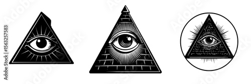 Modern illustration of the all-seeing eye inside a triangle pyramid, representing sacred geometry, religion, spirituality, and occultism, associated with the New World Order and Masonic symbolism