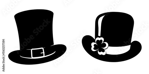 The green leprechaun bowler hat is a traditional symbol of St Patrick's Day depicted in a flat style