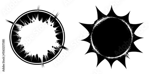 The combination of a circular starburst explosion texture and a distressed uneven grunge background creates an abstract modern illustration that can be overlaid to add an interesting effect and