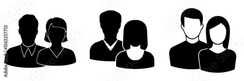 Man and woman default avatar set against a gray background