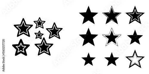 Star icons are commonly found in modern illustrations, particularly in linear flat designs, where a black and yellow star symbol is often isolated and prominently displayed
