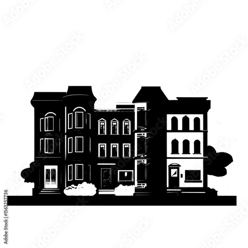 Modern illustration showcases a house building city landscape with a neighbourhood town house facade exterior and flat design