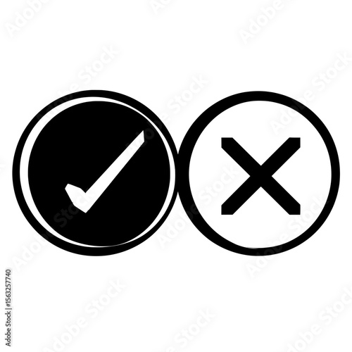 A set of icons featuring a green check mark and a red cross, available in circular and square shapes, with the tick symbol displayed in green, as shown in a modern illustration