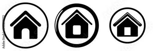 Home symbol or icon signifying the main page of a website or application, often depicted as a house in a circular shape