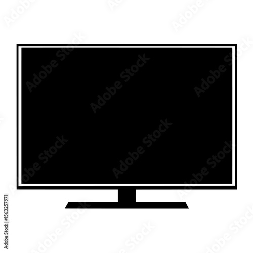 The realistic illustration depicts a white blank monitor mockup of a wide flatscreen monitor, which could be a 4K TV utilizing LCD, OLED, or plasma technology, attached to the wall with a flat screen