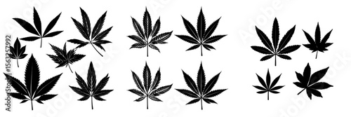 The Cannabis Leaves Modern Illustration Logo is part of an icon set with isolated cannabis leaf designs