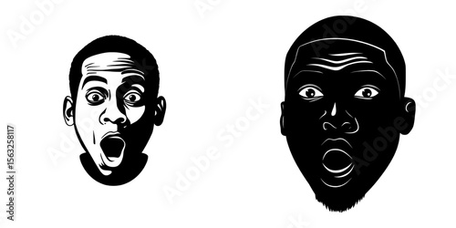 A modern flat illustration depicts an African male with a shocked expression, his mouth agape in surprise