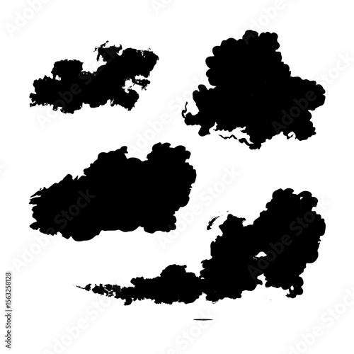 Modern illustration of dark steam and smoky mist from fires, explosions, or burning carbon and coal, depicted as black smoke clouds or dirty toxic fog and smog