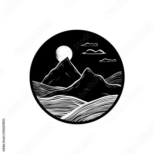 The design incorporates Golden mountain line arts into a landscape wallpaper, suitable for luxury backgrounds in covers, invitations, packaging design, fabric, and print, characterized by a modern