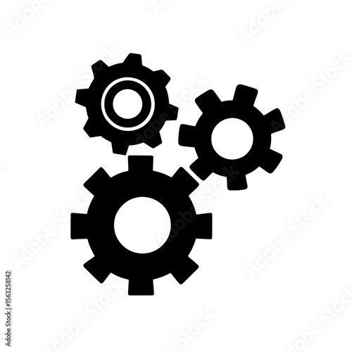 nvis4 NewVectorIllustrationSign nvis - gears icon, which is a cogwheel group symbol, is a modern graphic design and illustration element, presented in a simple, transparent black industry banner,
