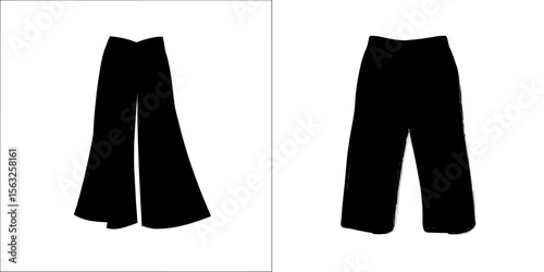 This sewing pattern is designed for girls and includes a modern flat sketch of palazzo pants and other trousers