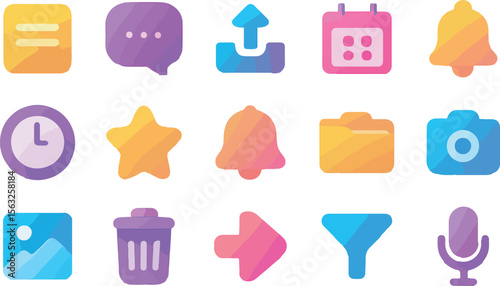 Collection of Flat Style UI Icons for Digital Applications and Web Services
