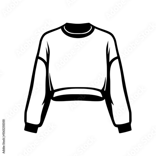This fashion design technical flat sketch template illustrates a RIB KNIT, CREWNECK, CROP TOP and includes product instructions with easy editing capabilities for front and back views