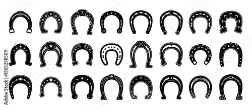 lucky horse shoes blacksmith graphic symbols hoof objects collection