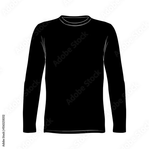 This long sleeve round neck T-shirt template offers a customizable and easy-to-edit flat sketch design, perfect for technical fashion drawing, modern apparel design, and CAD illustration mockups