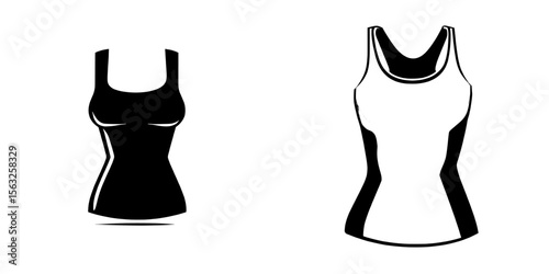 A modern technical drawing of a women's tank top is shown as a flat fashion illustration