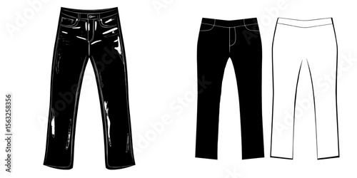 MOMMY JEANS, available in high and regular rise, are showcased in a fashion design technical flat sketch template designed for product instructions with editable front and back views