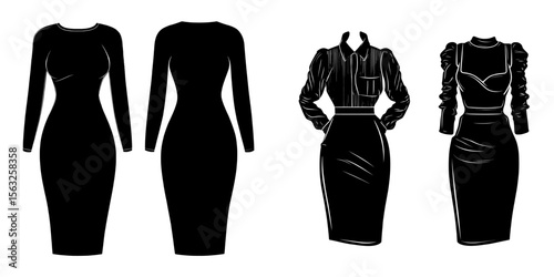 The Woman Poet Sleeve Midi Dress is illustrated in a modern CAD technical drawing, featuring a flat design view that displays both the front and back of the garment