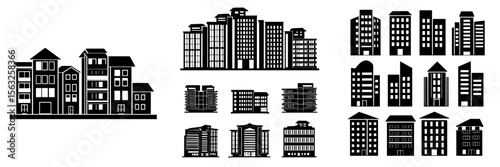 A set of condominium buildings featuring individually owned apartments or houses, showcasing modern design and quality housing in urban areas, within the real estate market, depicted in a modern flat