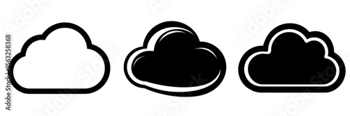 The cloud computing icon is represented in various forms, including line, glyph, and filled outline versions, all in a range of colors, with an abstract cloud outline and a modern sign that is filled