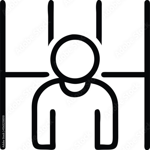 Stick figure behind bars in simple outline art style illustration
