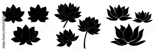 This modern illustration consists of three silhouettes of lotus flowers