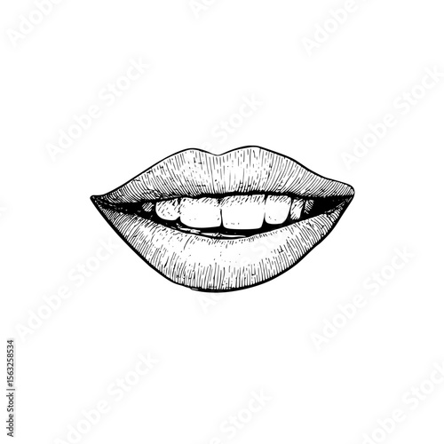 Modern icon design of smiling lips gesture concept with half opened lip symbolizing human anatomy and organ system as a stock illustration of human body part