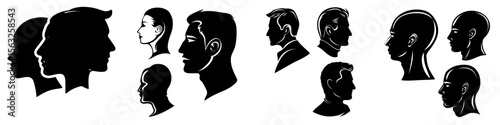 Menschliche Vektor-Gesichter im Profil sind in drei Versionen verfügbar: weiblich, männlich und geschlechtsneutral, sowie in schwarzem Vektor und freigestellter Form