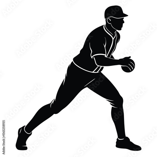 Silhouette of baseball player catching ball vector