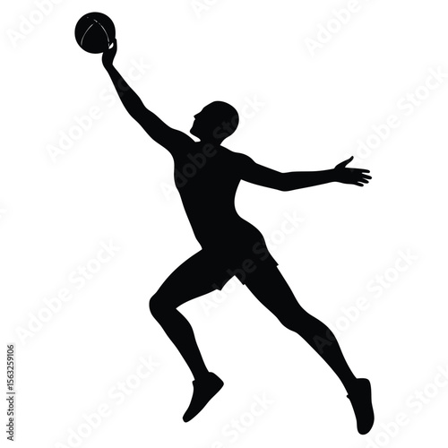 Silhouette of black volleyball player reaching for ball sport