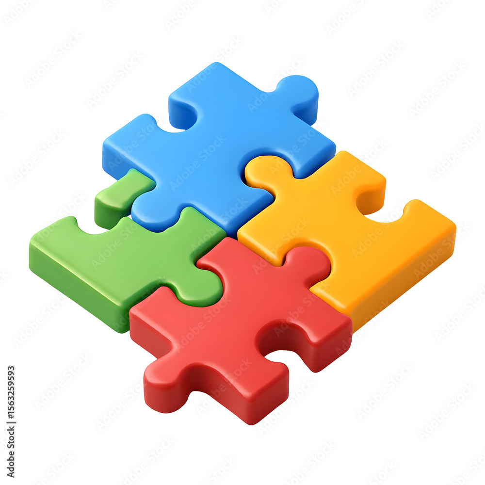 Obraz premium Colorful 3D puzzle pieces connecting on black background for collaboration, problem-solving visuals