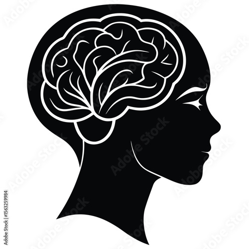 Silhouette profile of a woman s head with brain illustration vector
