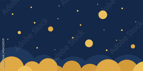 Moon and stars illuminate the dark winter night sky, a beautiful illustration of celestial design