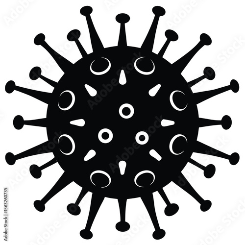 Stylized black virus with spikes and circular patterns microscopic biology