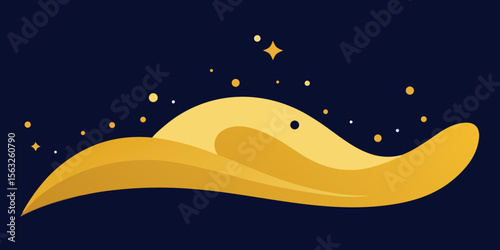 A vector illustration of a peaceful night sky with a shining moon and twinkling stars over a winter landscape