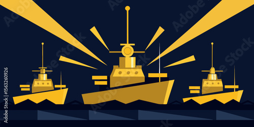 Vector illustration of a cargo ship silhouette on the sea, perfect for nautical transportation and industrial themes