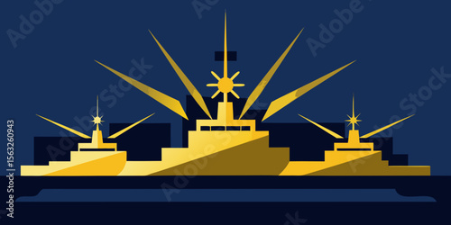 Here's a concise description combining your terms for an image of a ship:

Vector illustration of a cargo ship sailing the ocean at sunset, featuring a port city and industrial cranes