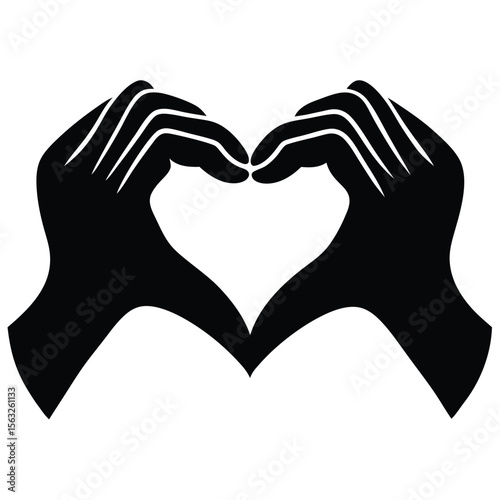 Two black hands forming a heart shape against a white background love symbol