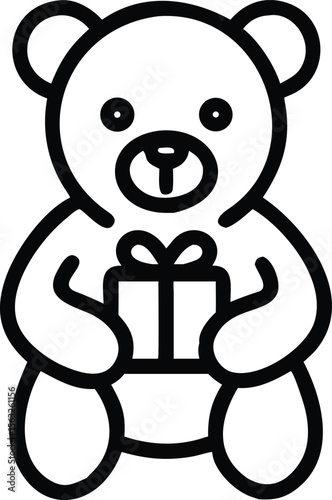 Teddy bear outline holding gift box illustration for print and cut