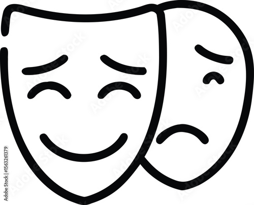 Theater comedy and tragedy masks line art illustration outline design