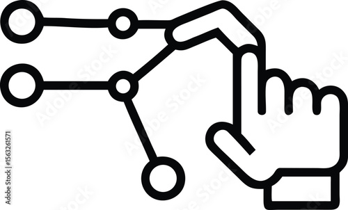 Thin line of hand touching node network for interactive interface