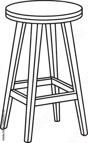 Wooden bar stool illustration in simple outline showcasing traditional design for decor projects