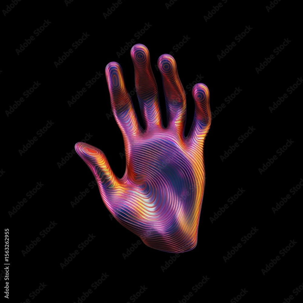 Obraz premium A hand with 5 fingers technology pattern purple.