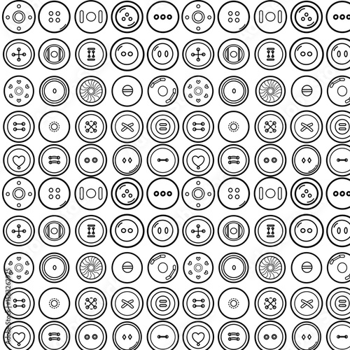 Clothing buttons fastners assorted doodle seamless pattern